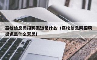 高校信息网招聘渠道是什么（高校信息网招聘渠道是什么意思）